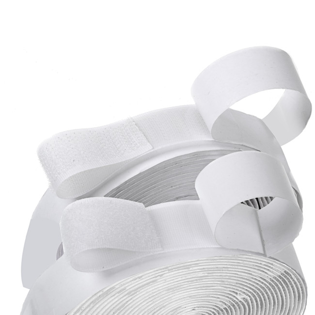 BQS 1 Inch Width Self Adhesive Hook and Loop Sticky Back Tape Fastener 16 feet(White)