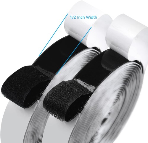 BQS 0.5 Inch  Width Self Adhesive Hook and Loop Sticky Back Tape Fastener 16 feet(Black)