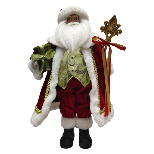 iboodi 16 Inches Standing Christmas Santa Claus Figurine Decoration in Red and White with a Bear and Gift Bag
