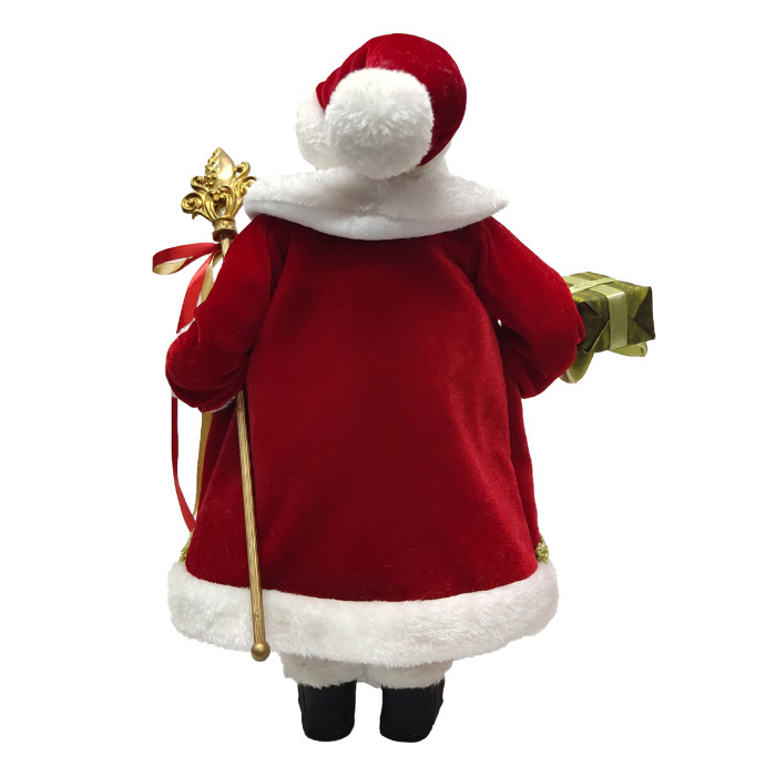 iboodi 16 Inches Standing Christmas Santa Claus Figurine Decoration in Red and White with a Bear and Gift Bag