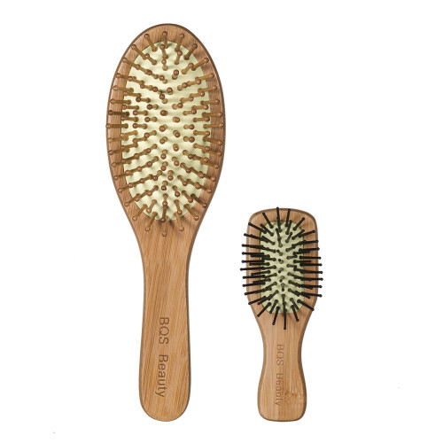 BQS  Pet Bamboo Hairbrush + Free Mini Brush Paddle Hair Brush With Bamboo Bristle For Dogs and Cats Set of 2
