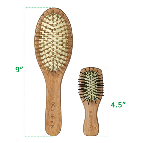BQS  Pet Bamboo Hairbrush + Free Mini Brush Paddle Hair Brush With Bamboo Bristle For Dogs and Cats Set of 2