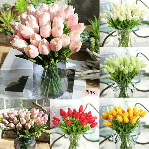 50PCS Artificial False Tulip Flower  Silk Fake Bouquet Home Wedding Decor IBUK