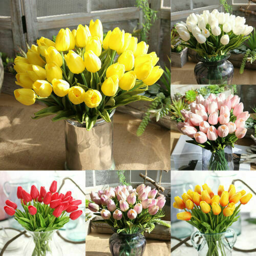 50PCS Artificial False Tulip Flower  Silk Fake Bouquet Home Wedding Decor IBUK