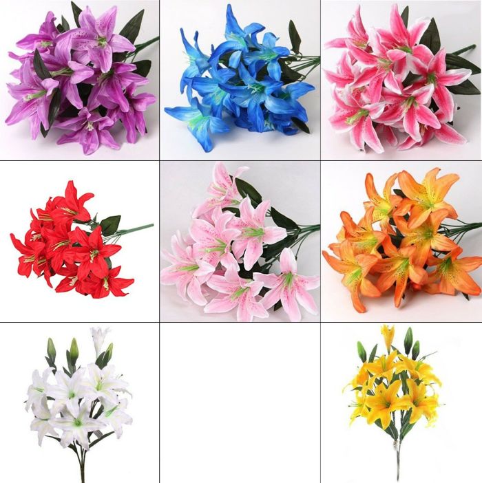 Best Artificial 45cm Stargazer Lillies 10 Head Flower Spray Bunch lily decor IBK