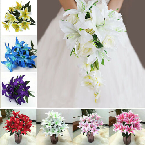 Best Artificial 45cm Stargazer Lillies 10 Head Flower Spray Bunch lily decor IBK