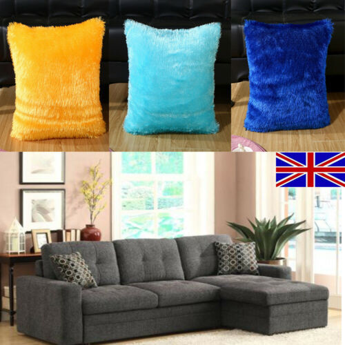 FLUFFY FAUX FUR SHAGGY SOFT SOFA CHAIR BED HOME DECOR PILLOW CASE CUSHION IB