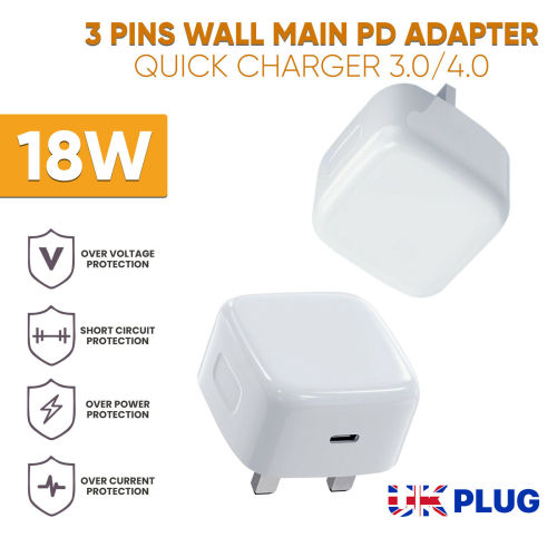 USB C Power Adapter UK PD Plug - iPhone 12 / 12 Pro / 11 Pro Max Fast Charger