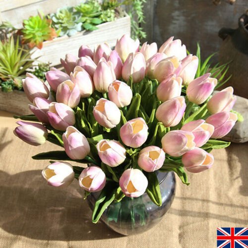 10x Artificial Tulips Latex Real Touch Flower Bouquet Wedding Home Decor IB