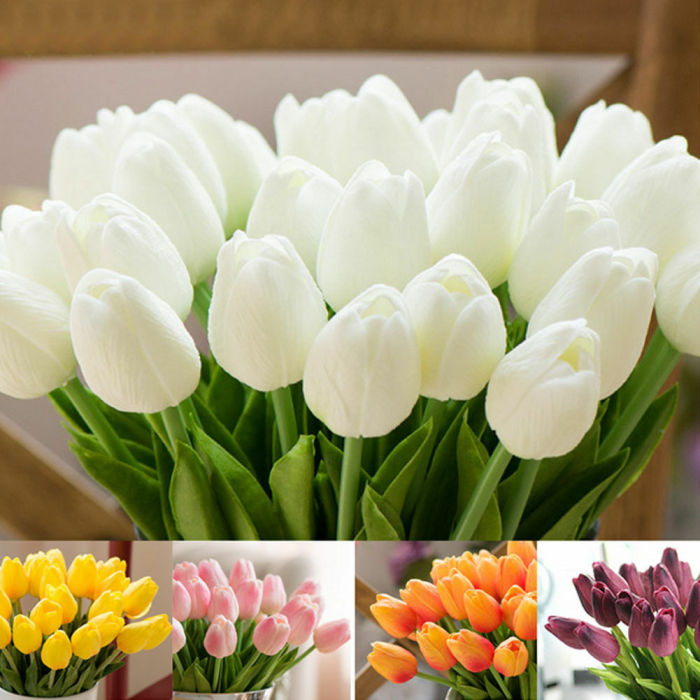10x Artificial Tulips Latex Real Touch Flower Bouquet Wedding Home Decor IB