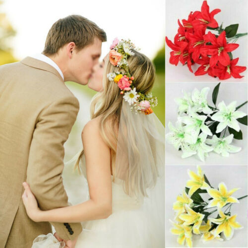 Best Artificial 45cm Stargazer Lillies 10 Head Flower Spray Bunch lily decor IBK