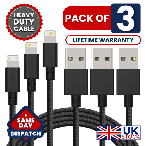 Heavy Duty Braided Lightning USB Charger Cable 1M 2M 3M For iPhone X8 7 6 5 iPad