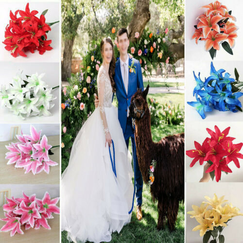 Best Artificial 45cm Stargazer Lillies 10 Head Flower Spray Bunch lily decor IBK