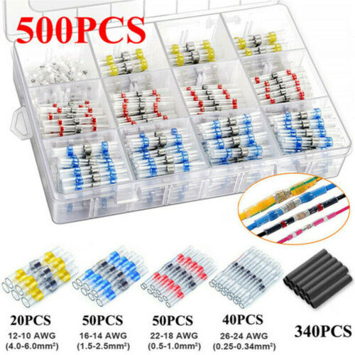 500Pcs Solder Seal Sleeve Heat Shrink Butt Wire Connectors Terminal Kit UK IB