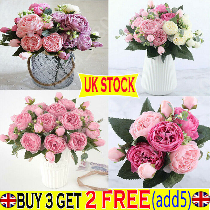 9 Heads Silk Peony Artificial Flowers Peony Wedding Bouquet Home Party Decor IBK