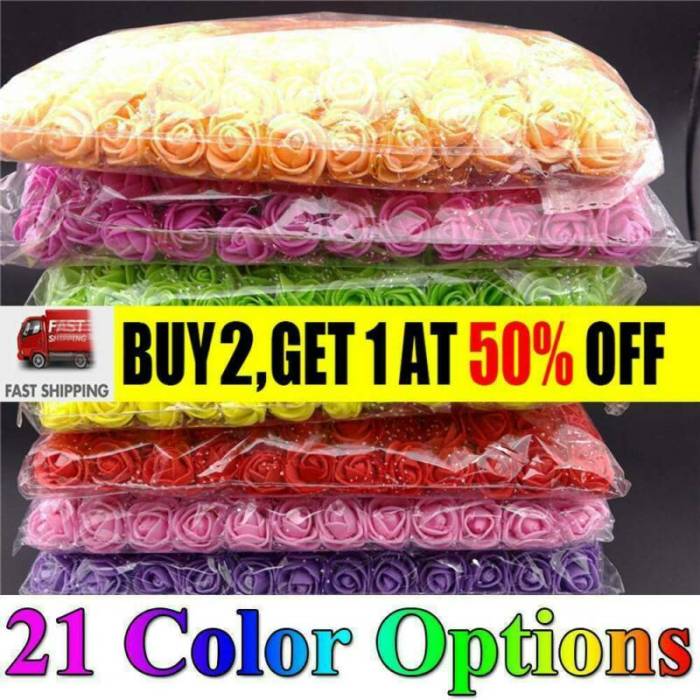 144PCS Atificial Flowers Mini Foam Roses with stem Wedding Bouquet Decor IBUK