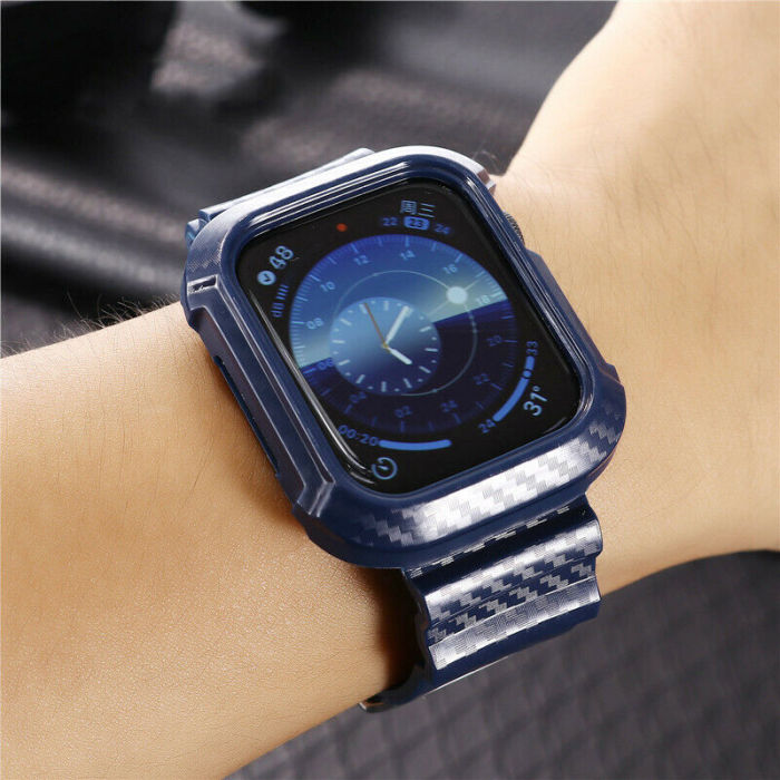 Carbon Fiber Watch Band Case Wrist Strap For Apple Watch Series 6/5/4/3/2/1/SE