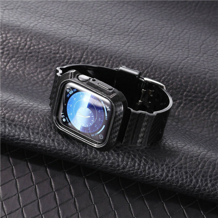 Carbon Fiber Watch Band Case Wrist Strap For Apple Watch Series 6/5/4/3/2/1/SE