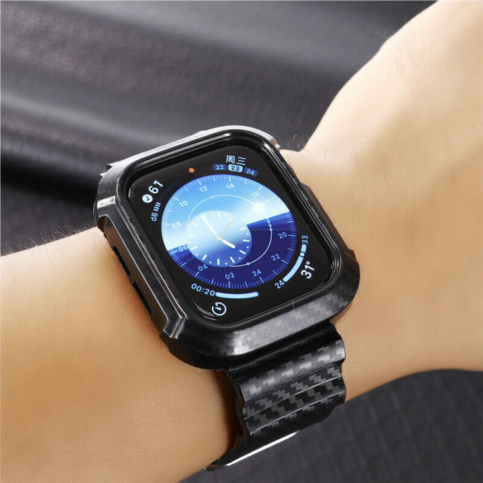 Carbon Fiber Watch Band Case Wrist Strap For Apple Watch Series 6/5/4/3/2/1/SE