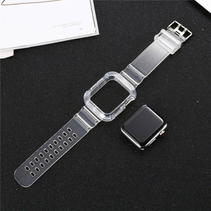 TPU Clear Silicone Watch Band Case Wrist Strap For iWatch Series SE/6/5/4/3/2/1