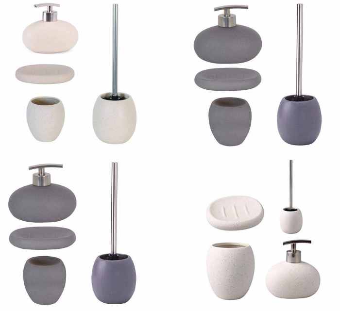 4 PCS STONE EFFECT CERAMIC TOILET BRUSH & HOLDER SOAP DISH DISPENSER TUMBLER NEW