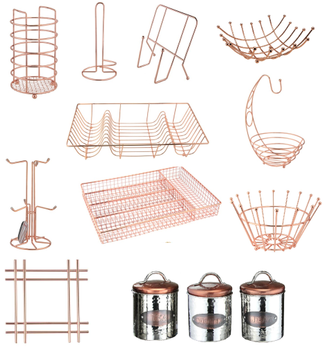 COPPER DISH DRAINER MUG TREE KITCHEN TOWEL PAPER ROLL HOLDER UTENSILS FRUIT RACK