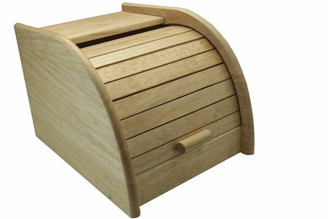 RUBBER WOOD SMALL ROLL TOP BREAD BIN HOME KITCHEN LOAF STORAGE RACK TIDY NEW