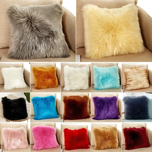 Luxury Soft Faux Fur Throw Pillow Case Fluffy Plush Sofa Cushion Cover OR Pillow