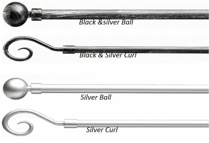 Metal Extendable Curtain Pole With Curl & Ball Finials Rings Fixings Fit 13-16MM