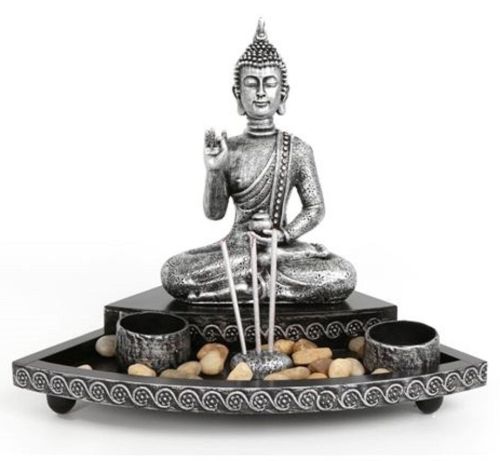 Meditating Buddha Incense & Tea Light Candle Holder Stand Garden Ornament Gift