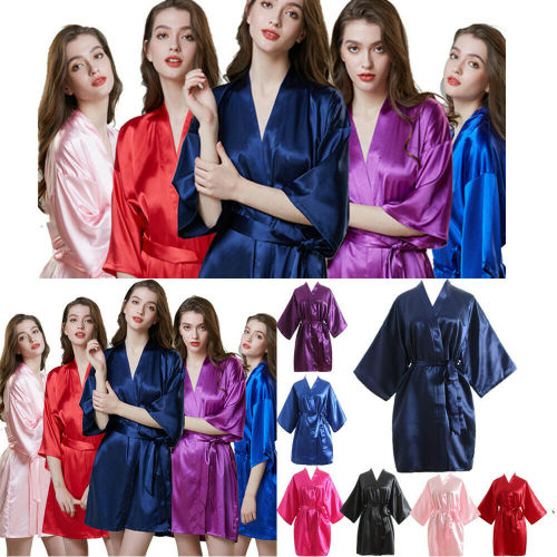 Women robe Silk Satin Robes Wedding Bridesmaid Bride Gown kimono Solid robe *AA*