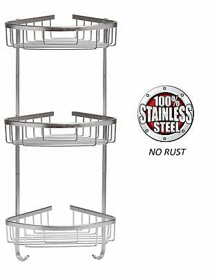 3 TIER STAINLESS STEEL SHOWER CADDY RUST FREE BATHROOM SHELF CORNER ORGANIZER