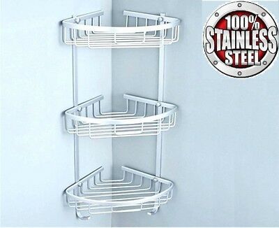 3 TIER STAINLESS STEEL SHOWER CADDY RUST FREE BATHROOM SHELF CORNER ORGANIZER