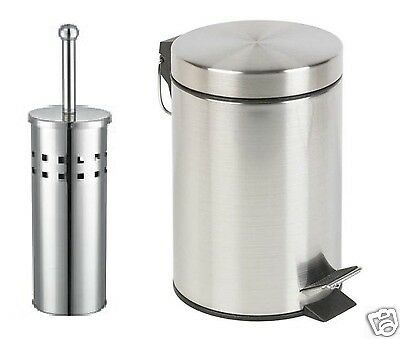 3 Litre Stainless Steel Step Pedal Bin Bathroom Toilet Brush Holder Set Storage