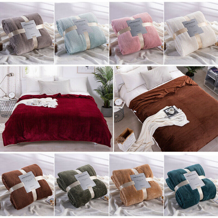 Khaki Grey Warm Super Soft Throw Flannel Bedding Blanket Sofa Bed SZ Twin Queen