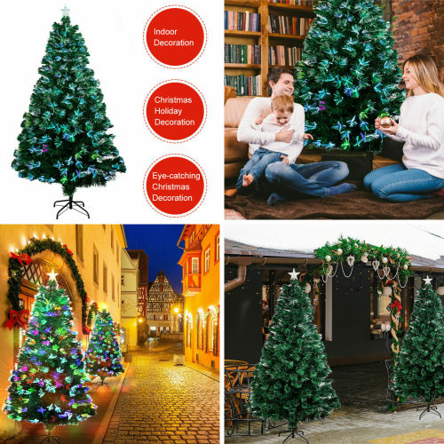 Fibre Optic Christmas Tree Xmas LED Lights Pre Lit Star Green Color Changing New