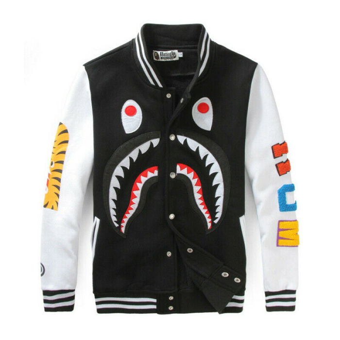 Bape A Bathing Ape Shark Head Men Coats Tops Baseball Jacket Sports Outwear Red