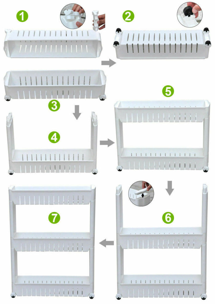 Slide Out Storage Tower Folding 3 Tier Rolling Castor Dolly Trolley Spice Rack