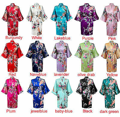 *Silk Short/long Wedding Bride Bridesmaid Robe Women Floral Bathrobe Kimono Robe
