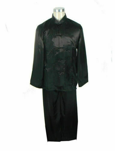 Chinese Oriental Mens Martial Kung Fu Black Red White Dragon Pyjamas Pajama Set