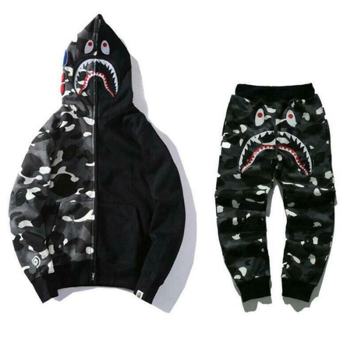 Full Zip Bathing Ape BAPE Jacket Hoodie Coat Camo Coat Shark Head Set Pant 2021