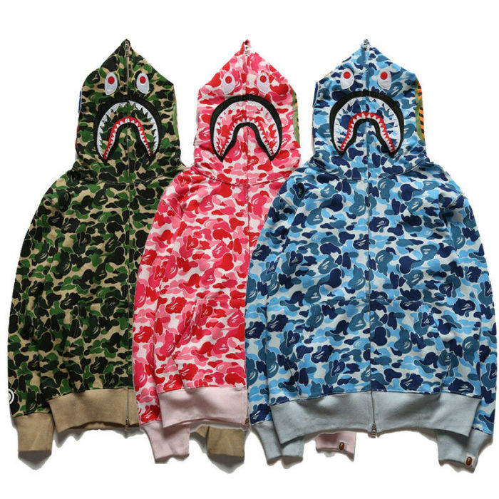 Bape A Bathing Ape Shark Head Men's Camo Hoodie Sweatshirt Full-Zip Jacket Coat*