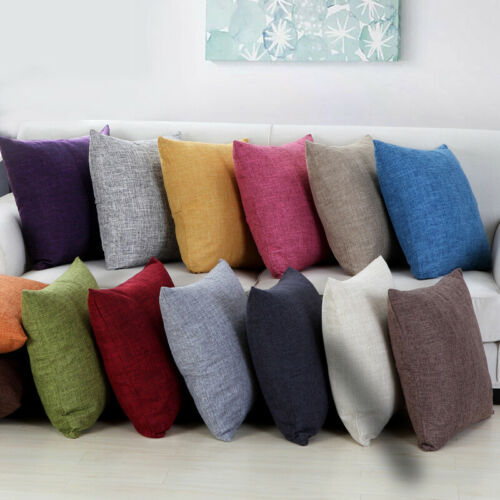 Cotton Linen Pillow Case Sofa Waist Throw Cushion Solid Cover Home Decor