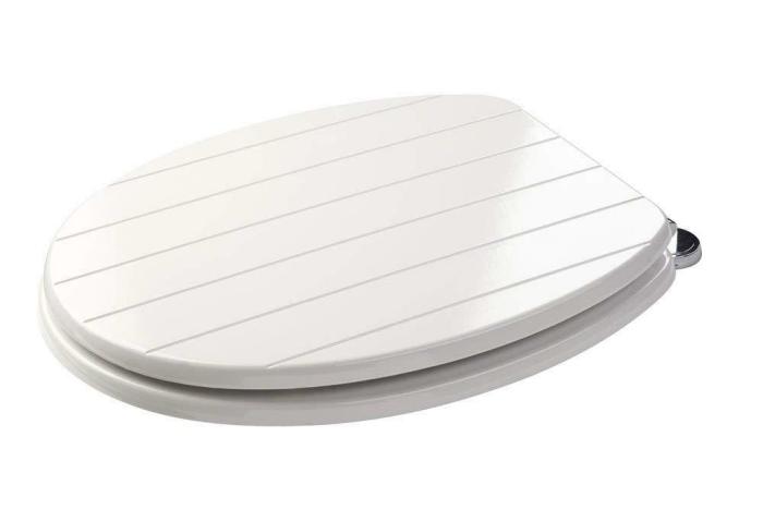 White Wooden Toilet Seat Tongue & Groove Chrome Plated Hinges Fitting Included