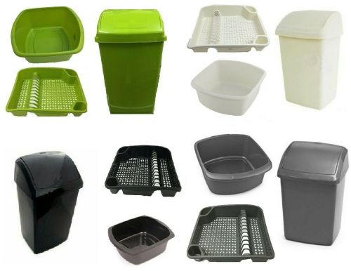 Plastic 50L Swing Top Bin Extra Large Dish Drainer Washing Up Bowl Set Of 3