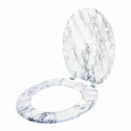 Anti-Bacterial Coating Marble Effect Toilet Seat Loo Seats No Rust Chrome Hinges