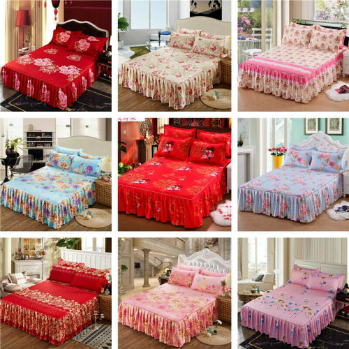 3pcs/set Twin/Queen Dust Ruffle Bed Skirt Pillowcase Bedding Skirt Set Stock