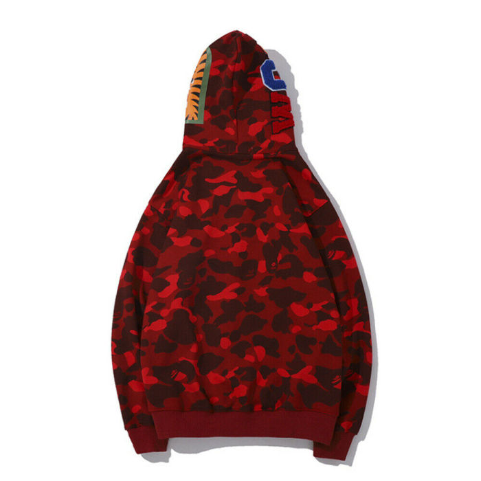 Men Bape A Bathing Ape Shark Head Green/Red Camo Hoodie Jacket Full Zipper Coat