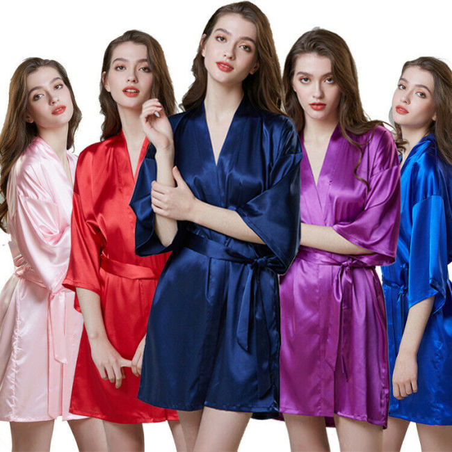 Women robe Silk Satin Robes Wedding Bridesmaid Bride Gown kimono Solid robe *AA*