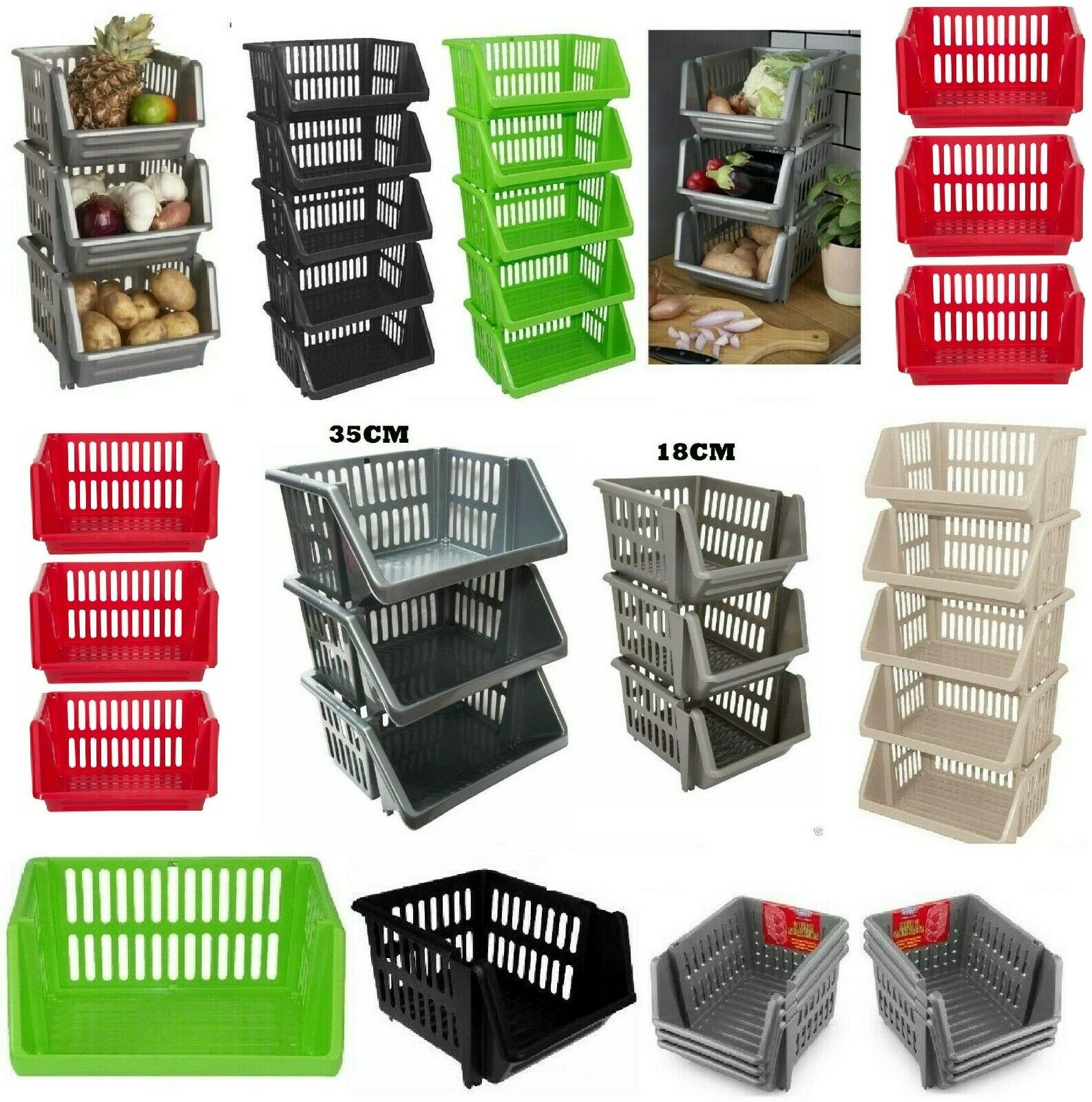 VEGETABLE FRUIT STORAGE BASKET KITCHEN STACKING STACKABLE UNIT RACK ...